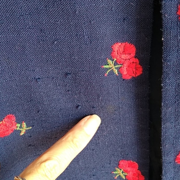 Kimono Roses Blue Red Embroidery Short Sleeve - Picture 5 of 8